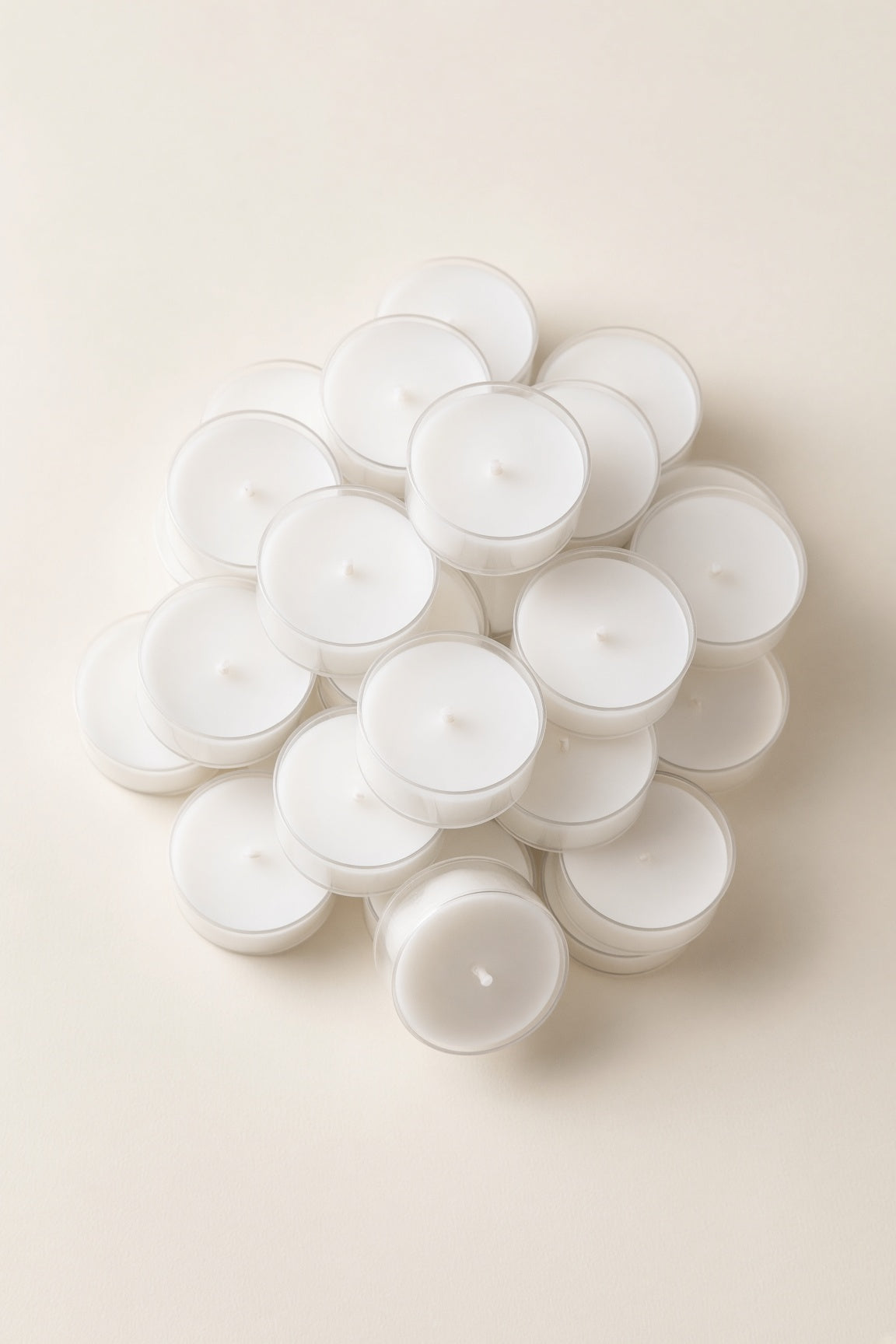 Bulk white unscented tealight candles in clear cups