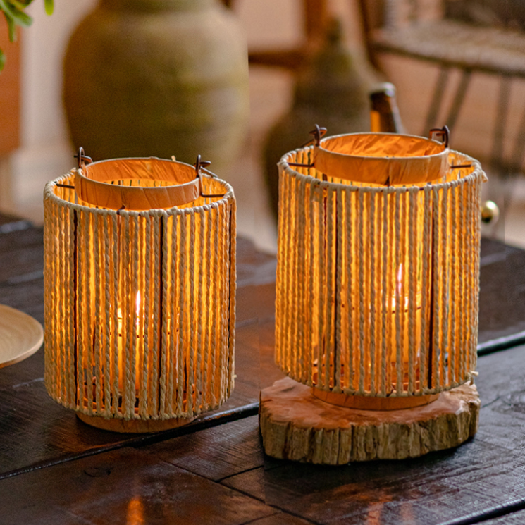 Rope & Paper Lantern Candle Holder — Natural Hemp