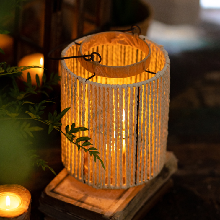 Rope & Paper Lantern Candle Holder — Natural Hemp