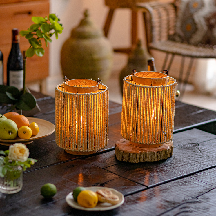 Rope & Paper Lantern Candle Holder — Natural Hemp