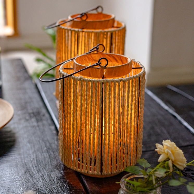 Rope & Paper Lantern Candle Holder — Natural Hemp