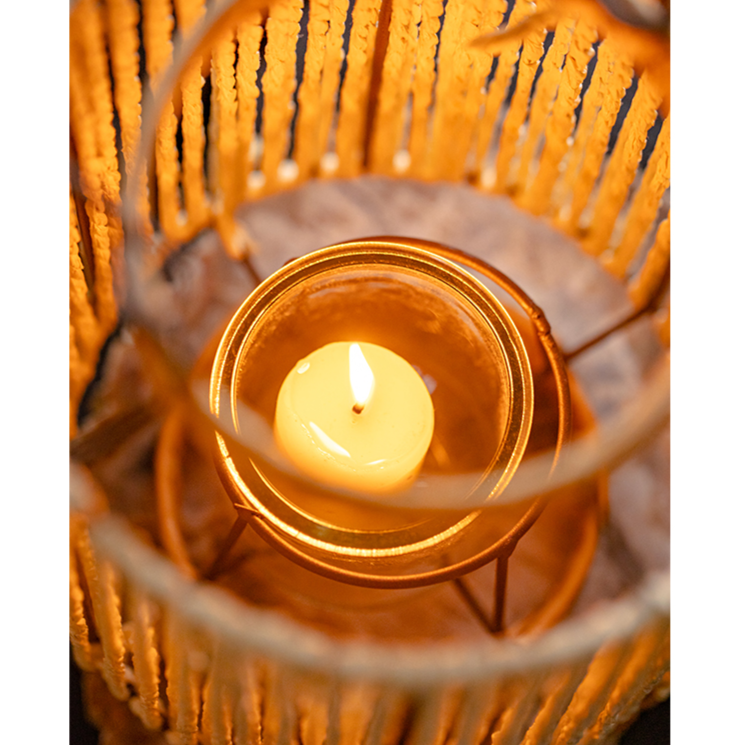 Rope & Paper Lantern Candle Holder — Natural Hemp