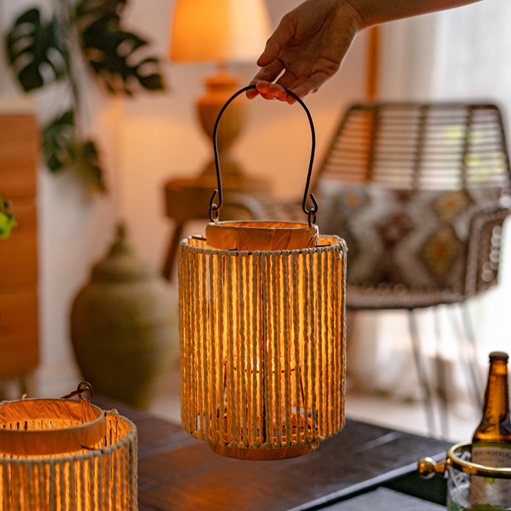 Rope & Paper Lantern Candle Holder — Natural Hemp